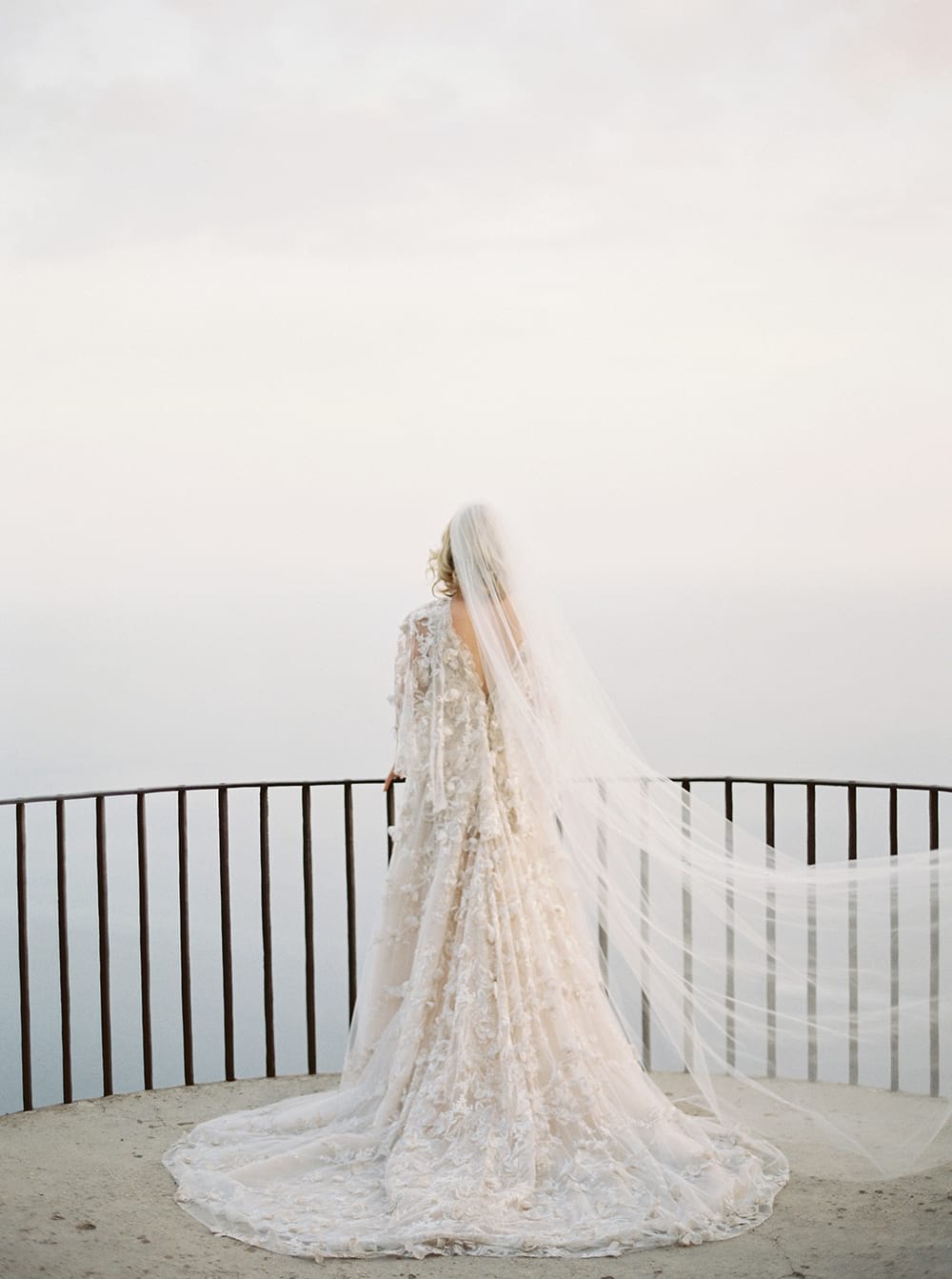 wedding villa cimbrone ravello, italy bridal portraits in marchesa wedding gown on terrace of infinity
