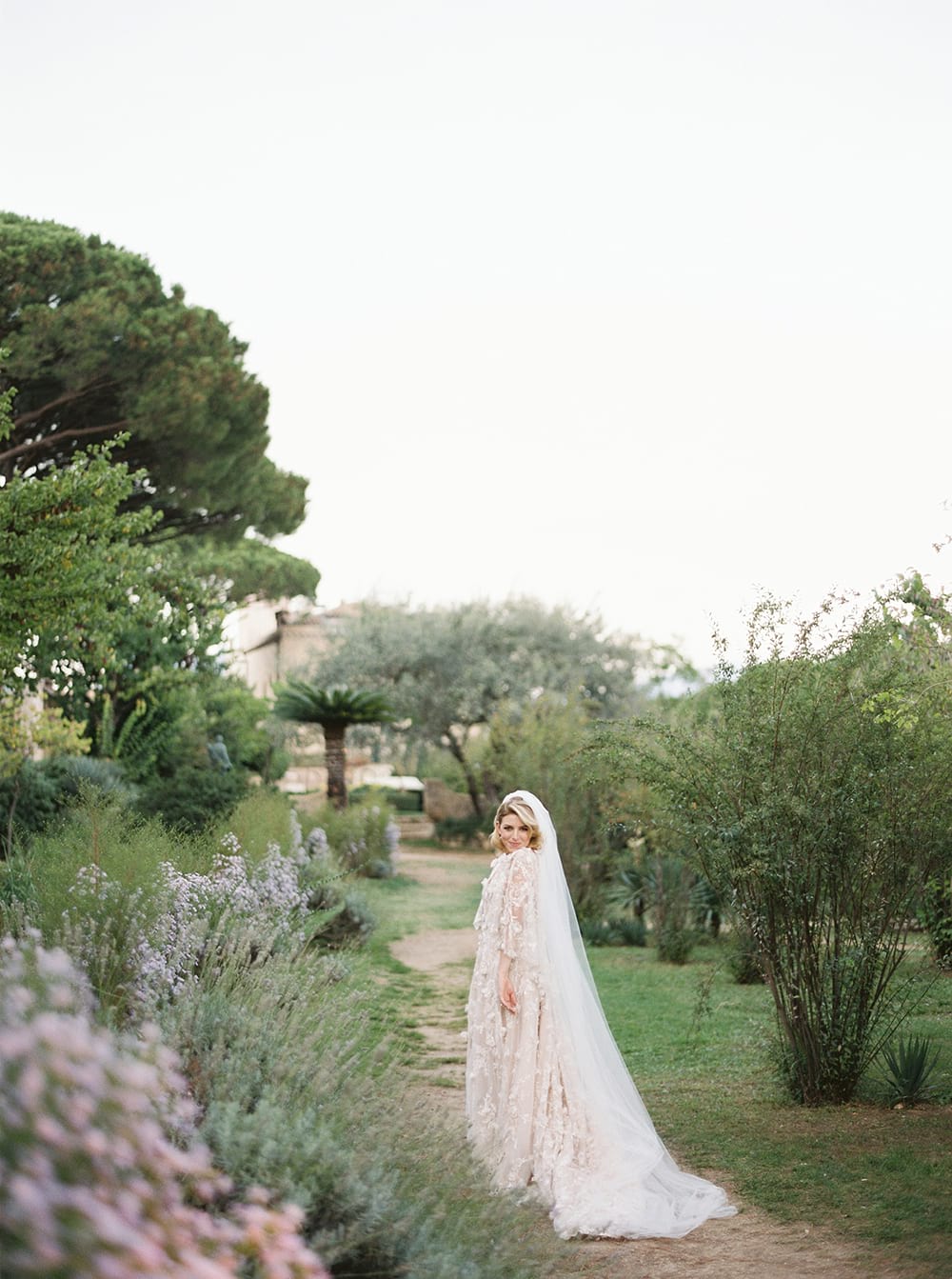 wedding villa cimbrone ravello, italy bridal portrait in the gardens marchesa bridal 